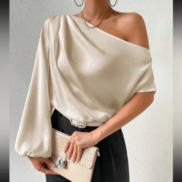 Tops - Classic Solid One Shoulder Ruched Blouse